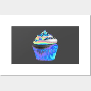 Bright Blue Holographic Cupcake Posters and Art